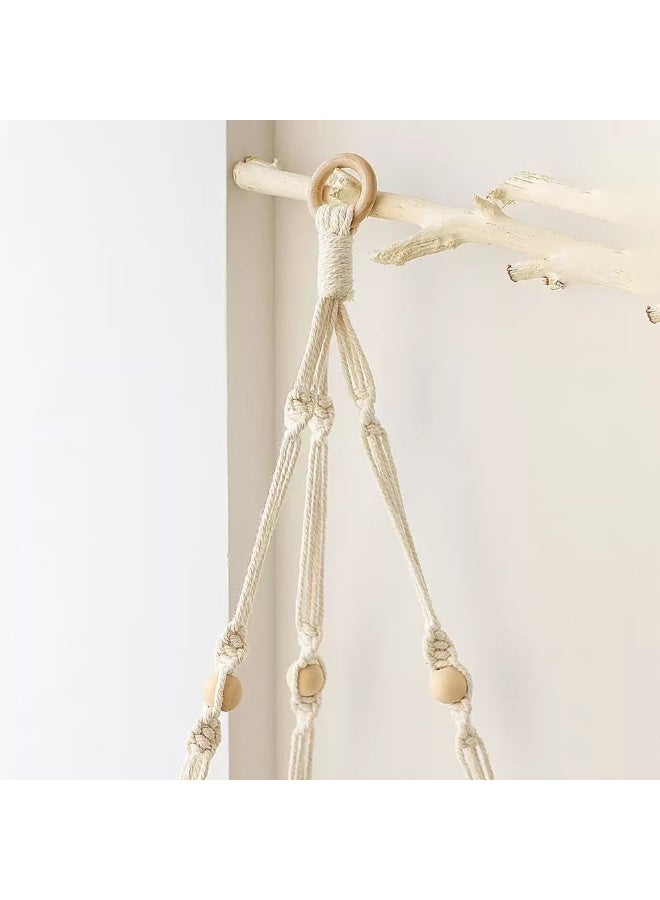Boho Macrame Hanging Shelf with Triangular Wooden Board | Hand-Woven Rope Floating Shelf for Plants & Wall Decor - Image 2